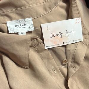 Khaki button up blouse NWT